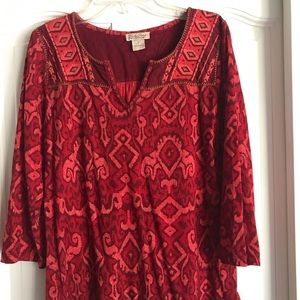 Lucky Brand Red Embroidered Top